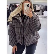 Casual Plaid Baumwolle Jacke Für Frau Lange Ärmel Lose Zipper Mäntel Mit Tasche Casual Straße Vielseitig Winter Neue Warme Jacke