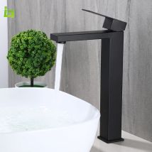 Rubinetto per bagno nero opaco montaggio su ponte rubinetto per lavabo quadrato nero freddo e caldo in acciaio inossidabile 304 corto e alto