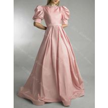 A-line/Princess Bridesmaid Dress Beaded Neck Balloon Sleeve Wedding Party Gown Long Prom Dress With Sashes Evening Gown Custom