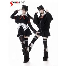 Punk 2D Süße Kühle Adrette Einzelne Schnalle Blazer Jacken Polo Kragen Shirts Hohe Taille Hosen Röcke Outfits Frauen Frühling 2023