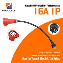 GOODCELL EV-Ladegerät, Netzteil, 16 A, 3 Phasen, 11 kW, CEE, Rot auf 16 A, 1P, Schuko, mit Kabel zum Aufladen von Autos, Anschluss 220 V