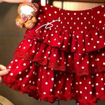 Weihnachten Polka Dot Mini Rock Frauen Hohe Taille Süße Tiered Roten Rock Harajuku Y2K Spitze Patchwork Adrette Rock