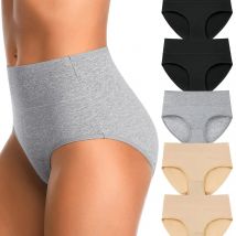 5Pcs Plus Size Women's Briefs Cotton Underwear High Waist Tummy Control Panties Soft Stretch Briefs Ladies Panty Shaper L-5XL