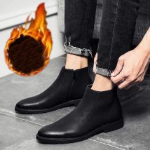 2025 Winter Schuhe Herren Mode Chelsea Stiefel Warme Plüsch Nicht-slip Britischen Stil Marke Männliche Stiefeletten Reine Schwarz schuhe D197