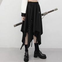 Irregular Skirt Girl's New Dark Tie Street Punk Wind Weave Buckle Medium-length Y2k Gothic Long Skirt