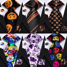 Hi-Tie Halloween-Krawatten für Männer, lustige Krawatte, Thanksgiving-Krawatte, Taschentuch, Manschettenknöpfe, Geschenk für Männer, Gravats, Neuheitsdesigner