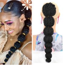 Synthetische Lange Afro Puff Yaki Gerade Laterne Geflecht Blase Pferdeschwanz Verlängerung Kordelzug Clip In Haarteil Für Schwarze Frauen