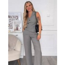 Frühling Weibliche Hosen Set Solide Asymmetrische Ärmellose Weste Top + Casual Hohe Taille Lose Frau Breite Bein Lange Hose Straße