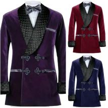 Zweireiher lila Samt Rauch jacken schwarz Schal Revers formale Smoking lose Vintage Retro Party Prom Anzug Blazer Sets