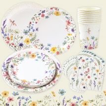 Tema fiori selvatici Posate usa e getta Stoviglie Piatti Tazze Compleanno per ragazze Decorazione festa di nozze Forniture per tea party da giardino