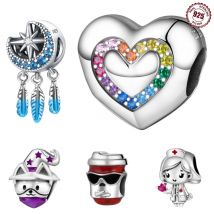 2024 echte Charms 925 Sterling Silber Stern Mond Regenbogen Herz Perlen passen Original Armband Halskette Schmuck machen Diy Frauen Geschenke