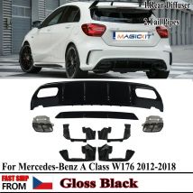 MAGICKIT For Mercedes A Class 12-18 W176 A45 AMG Style Rear Bumper Diffuser &Exhaust Tips A45 Rear Spoiler Car Accessories