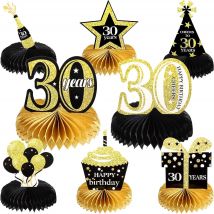8 pz/set nero 30/40/50/60/70/80th anni ornamenti a nido d'ape da tavolo per bambini decorazione per feste a tema di buon compleanno per adulti