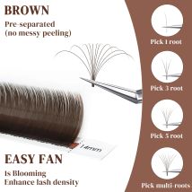CoMango Dark Brown Easy Fan Blooming Lashes Premium Mega Volume Eyelashes Extension Fluffy Brown Lash for Salon Use