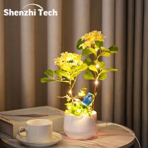 LED-Topflampe mit Blumen- und Vogelmotiv, künstliche Blumentischlampen, für Camping, Geschenk, Wohnzimmer, Schlafzimmer, Mutter, Heimdekoration, Lampe