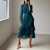 Elegant Women Folds Guest Wedding Dress Sexy Middle East Long Sleeve Ruffle Party Evening Mermaid Formal Long Pleated Dress