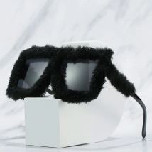 Übergroße Plüsch-Sonnenbrille, weich, flauschig, Party, Weihnachten, Halloween, Cosplay, quadratischer Rahmen, Sonnenbrille, Stil, Winter-Sonnenbrille für Damen