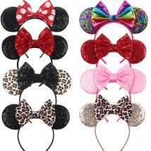 New Fashion Colorful Sequins Bows Mouse Ear Headband for Adults Festival Party Hair Accessories Women Girls Rainbow Hairbands