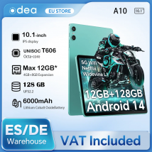 ODEA A10 Tablet, 10.1 "IPS, Android 14, T606 Octa-Core, Max 12GB (4GB+8GB) RAM 128GB ROM, Tipo-C, WideVine L1, Jack, auricular, desbloqueo de la cara