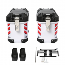 2 szt. Wytrzymałe kufraki boczne do motocykla, para wykonana z tworzywa PP, z zestawem uchwytów montażowych, wyposażone w zamki zabezpieczające, odblaskowe paski i wyściółkę, zapewniające