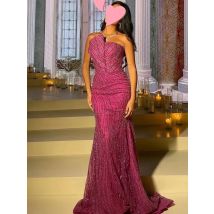 Maßgeschneiderte hochwertige Abendkleider, elegant, Vintage, süß, sexy, rosa Meerjungfrau, Perlen, Spitze, für formelle Anlässe, langes Kleid, glitzernd