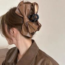 Einfache Mode Schwarz Bogen-knoten Haar Clip Haar Zubehör Pferdeschwanz Haarnadel PU Große Bögen Shark Clip Süße Halte Clip