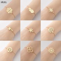 2024 Trend Edelstahl Schneeflocke Armbänder Boho Lotus Blätter Palme Pflanze Mandala Blume Charm Armband Armreif Großhandel