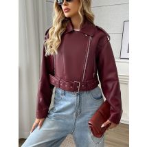 Fitaylor Frühling Herbst Frauen PU Leder Jacke Casual Revers Zipper Kurzen Mantel Motorrad Outwear