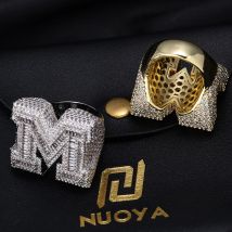 Benutzer definierte Baguette m Anfangs buchstabe Ring vereist 5a cz Diamant Messing Rapper bling bling Hip Hop Ring Schmuck ﻿