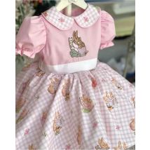 0-12Y Mädchen Sommer Kaninchen Stickerei Floral Türkische Vintage Prinzessin Rosa Kleid für Ostern Eid Geburtstag Fotografie B183