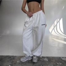 Frauen Mode Retro Amerikanische Hose Herbst Frühling Neue In Breite Bein Streifen Hosen Gerade Baggy Jogger Hosen Casual Streetwear