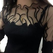Spring and Autumn New Slim Fit Stretch Bottoming Shirt Sweater Women's Pullover Long Sleeve Sexy Cutout Women's Lace Sweater