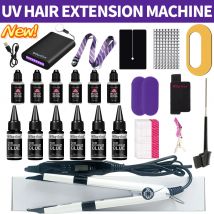 All in One V Light Hair Extensions Kit with UV Light Glue and Hair Extension Machine for Long Lasting Extensions