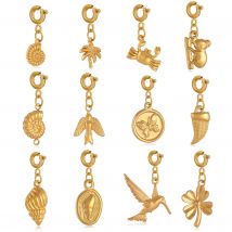 Niedlicher Krabben-/Muschel-/Möwen-/Klee-Anhänger mit Federverschluss, Schnalle aus Edelstahl, Marine-Halsband-Anhänger für Schmuckherstellungszubehör