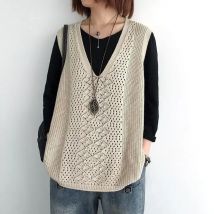 Dünne Herbst Frauen Vintage Ärmellose Pullover Übergroße Weste Elegante Harajuku Gestrickte Weste Ästhetische Kleidung Outwear