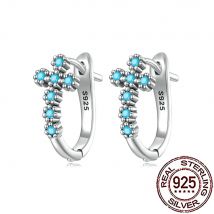 CWWZircons Creolen aus 925er-Sterlingsilber, trendige blaue Türkis-Kreuzform, für Frauen, Hochzeit, Party, edler Schmuck, Geschenke, SE039