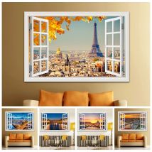 3D-Wandaufkleber mit Fensteransicht, Vinyl-Aufkleber mit Stadtlandschaft, Fenstertapete zum Abziehen und Aufkleben, Heimdekoration, Wohnzimmerbild