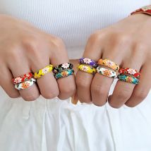 Vintage bunte Emaille Blumenringe trendige geometrische weibliche minimalistische Blume für Damen Hochzeit Party Verlobung Schmuck Geschenk