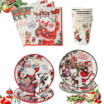 Weihnachten Santa Claus Thema Einweg Geschirr Sets Frohe Weihnachten Dekorationen Papier Servietten Tassen Teller Weihnachten Party Liefert