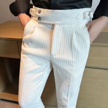 Neue Herbst Winter Männer Business Hochzeit Bankett Cord Anzug Hosen Männlichen Ball Party Slim Fit Kleine Stretch Kleid Gestreiften Hosen