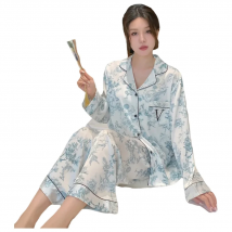 Women's New Arrival Silk-Feel Ice-Silk Lightweight Long-Sleeve Pajama Set Two-Piece Comfortable Homewear Suit