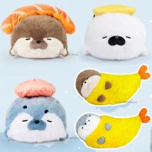 Dropship Cute Sushi Seal Plush Toy Lifelike Stuffed Marine Sea Otter Japanese Fried Shrimp Soft Doll Pillow Cushion For Kids