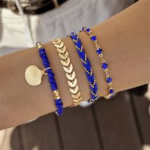 4 teile/satz Böhmen Shell Armbänder für Frauen Ethnischen Stil Bunte Zirkon Reis Perlen Metall Kette Armreifen Mädchen Sommer Strand Schmuck