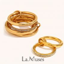 La. Muses Multi Layer Middle With Drill Stainless Steel Ladies Open Rings Fashion Waterproof Jewelry Gifts and Accessories