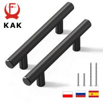 KAK 20 piezas manija de cocina de oro cepillado, tirador de puerta de barra en T de acero inoxidable, pomos y tiradores de gabinete de 76mm y 96mm, manija de muebles negra