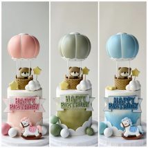 Hot Air Balloon Cake Topper Green Pink Blue Bear Cake Topper Gender Reveal Party Cake Decoration Baby Shower Birthday Supplies