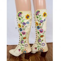 Blumenstickerei-Schnürstiefel aus mattem Leder, mittelhohe Schuhe für Damen, klobige High Heels, modische Schuhe, 2025, Zapatos Para Mujere