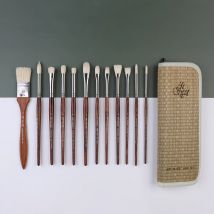 Artsecret #12021  Lnterlocked Oil And Acrylic Paint Watercolor Painting Brush 12/Set Chungqing Bristle，Multi-Function Art Tools