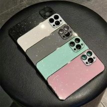 Luxuriöse einfarbige Glas-Bing-Glitzer-Handyhülle für iPhone 16, 15, 14, 13, Pro Max, Kameraschutz, stoßfeste Stoßstange, harte Abdeckung