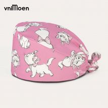 Rosa Cartoon Katze Druck Baumwolle Pet Shop Tierarzt Krankenschwester Kappe Frauen Schweiß Absorbierende Peeling Kappe Zahnarzt Hut Schönheit Salon Pflege kappen